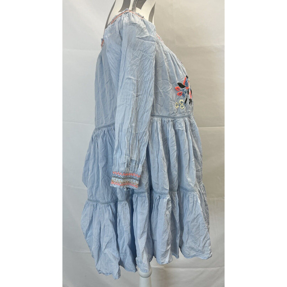 Free People Spell On You Floral Embroidered Dress 3/4 Sleeve Light Blue Medium - Picture 2 of 9